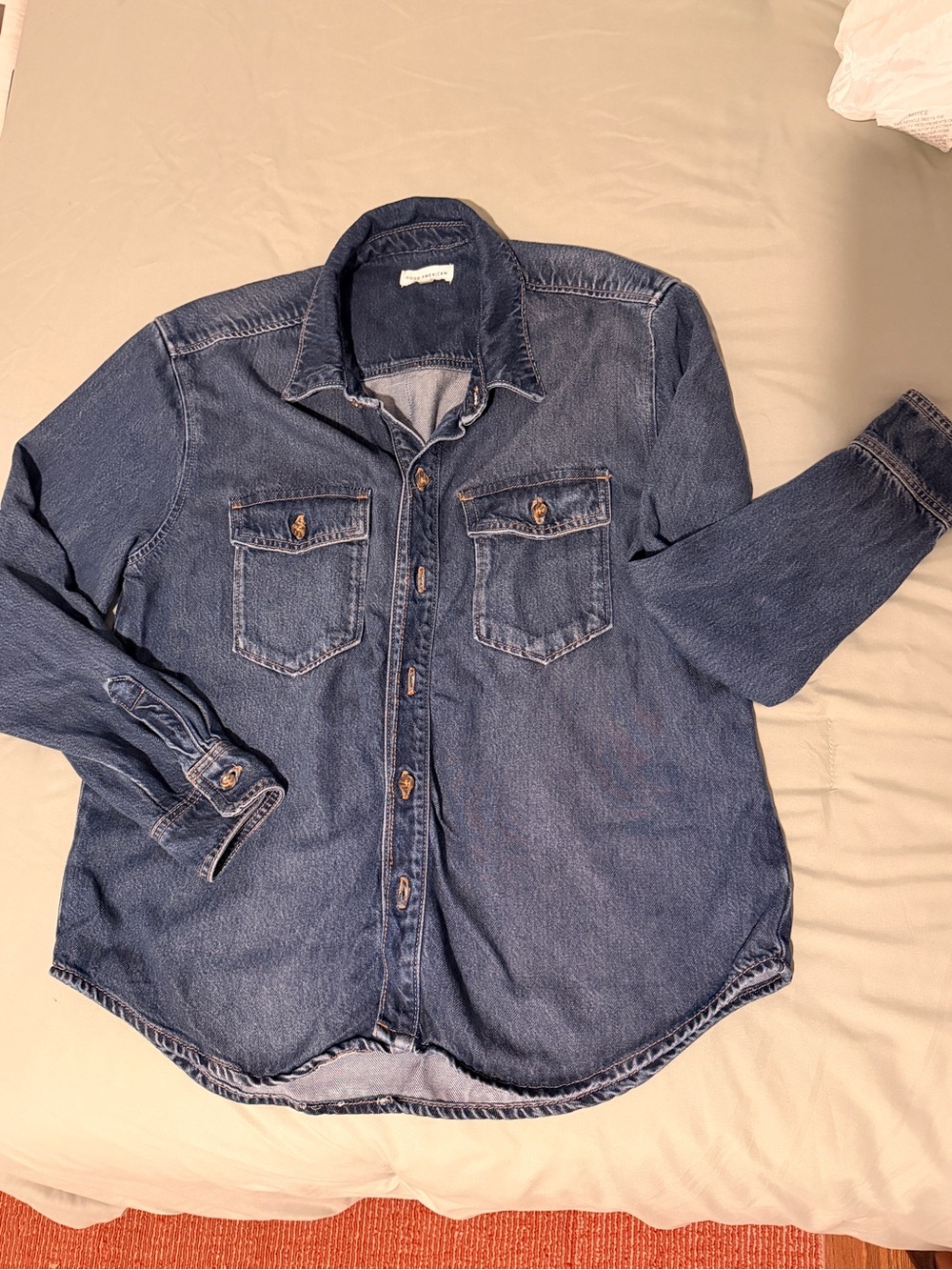 NWOT Good American Denim Button Down Shirt - Size 1 (Small) - Chambray Oversized - Picture 2 of 6